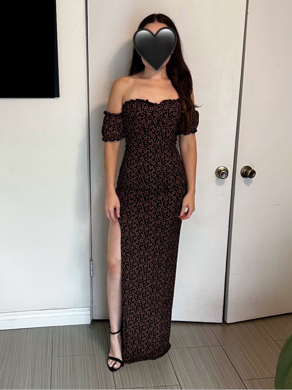 Nasty Gal Black Floral Off-Shoulder Maxi Dress with Side Slit